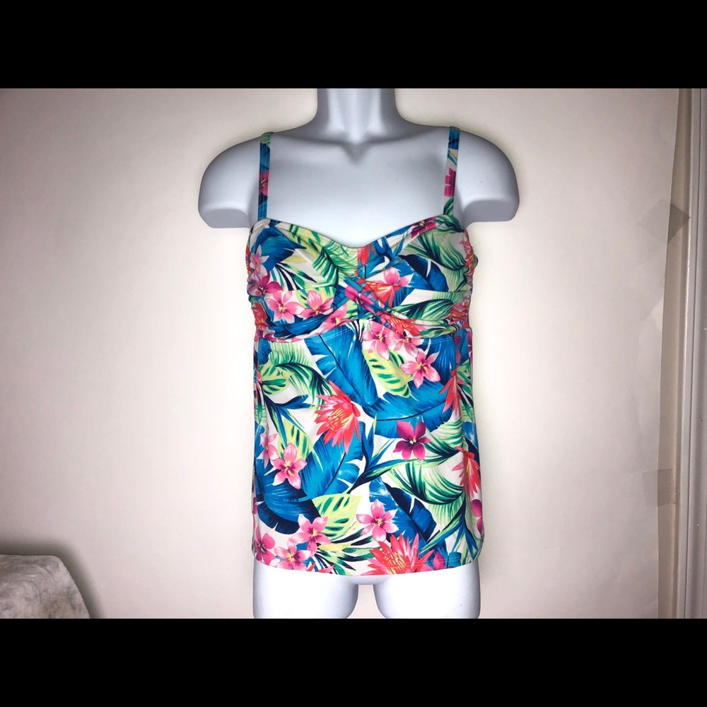 Jantzen White w/Blue & Pink Floral‎ Swim Top Women's Size 14